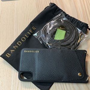 Authentic NWT bandolier iPhone XS Max black/gold wallet case with strap